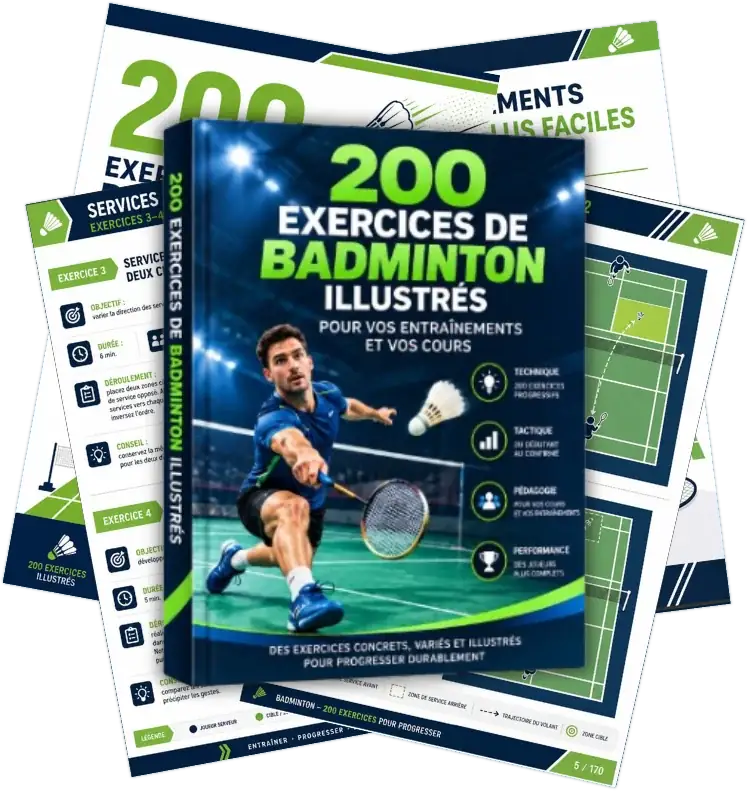 Maquette du guide 200 exercices de badminton illustrés