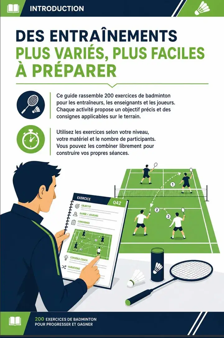 Page 2 du guide de badminton : 200 exercices illustrés